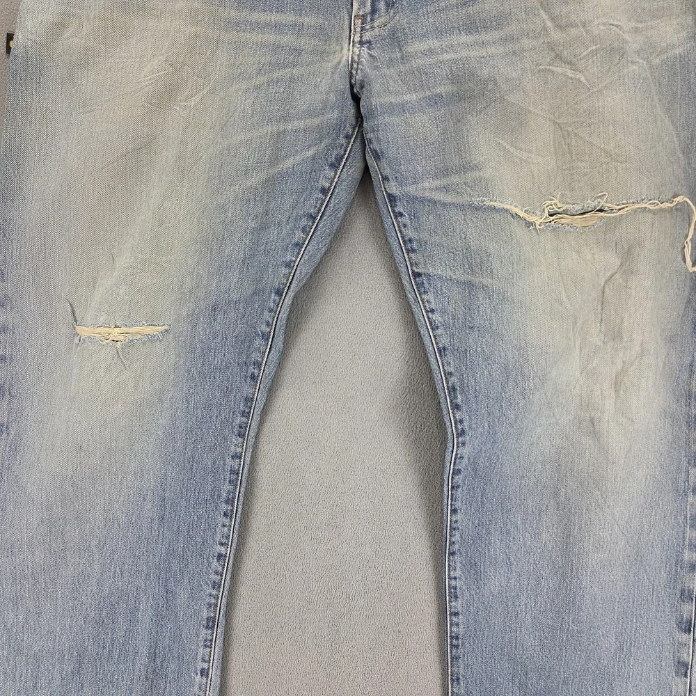 Edwin Jeans Mens 40x38 Blue Selvedge 505S Thrashed Whiskers Light Wash